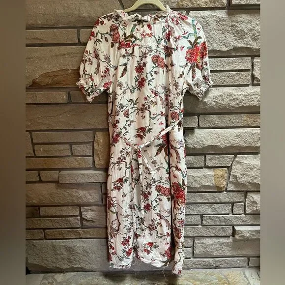 Anthropologie Pilcro Ruffle-Collar Buttondown Dress Cream Floral Boho Size 12